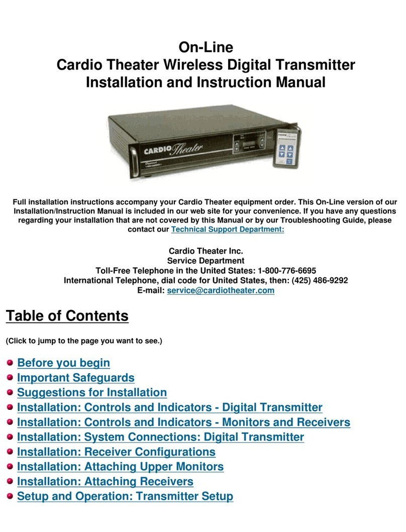 Cardio Theater On-LineWireless Digital Transmitter Installation and instruction manual Cardio Theater On-LineWireless Digital Transmitter Installation and instruction manual