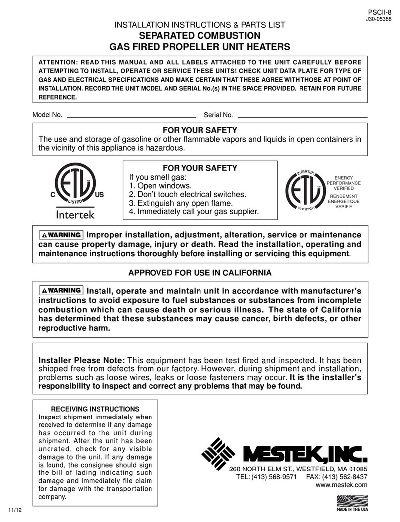 Mestek SEPARATED COMBUSTION GAS FIRED PROPELLER UNIT... Installation instructions & parts list Mestek SEPARATED COMBUSTION GAS FIRED PROPELLER UNIT... Installation instructions & parts list