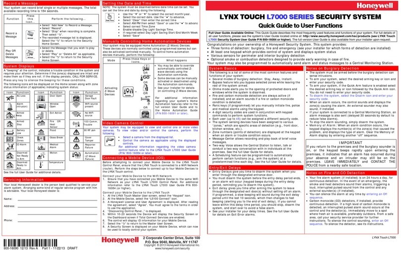 Honeywell LYNX Touch L7000 Series User manual