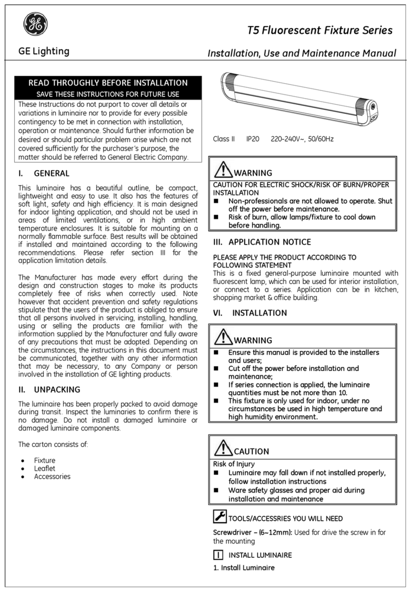 GE T5 Fluorescent Fixture Series Installation, use and maintenance manual GE T5 Fluorescent Fixture Series Installation, use and maintenance manual