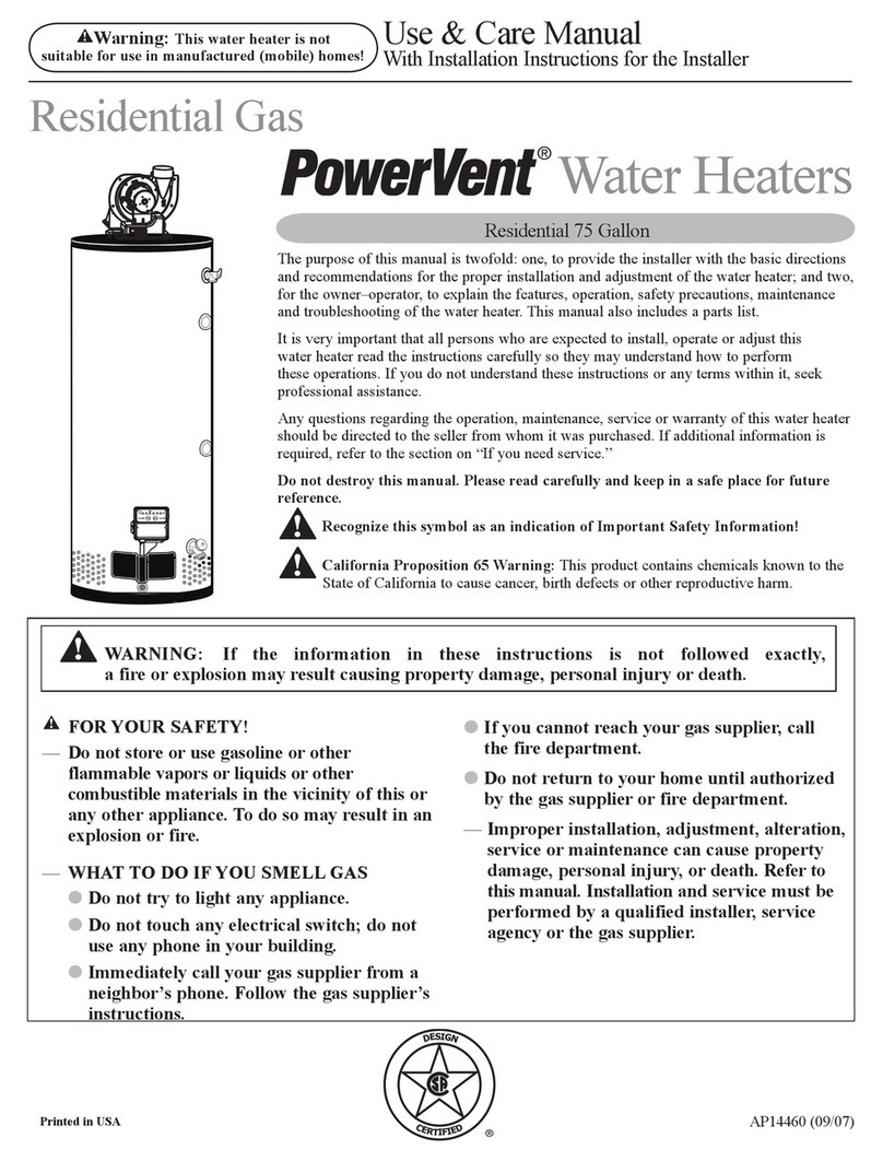 Rheem PowerVent Commercial Gas Water Heater User manual