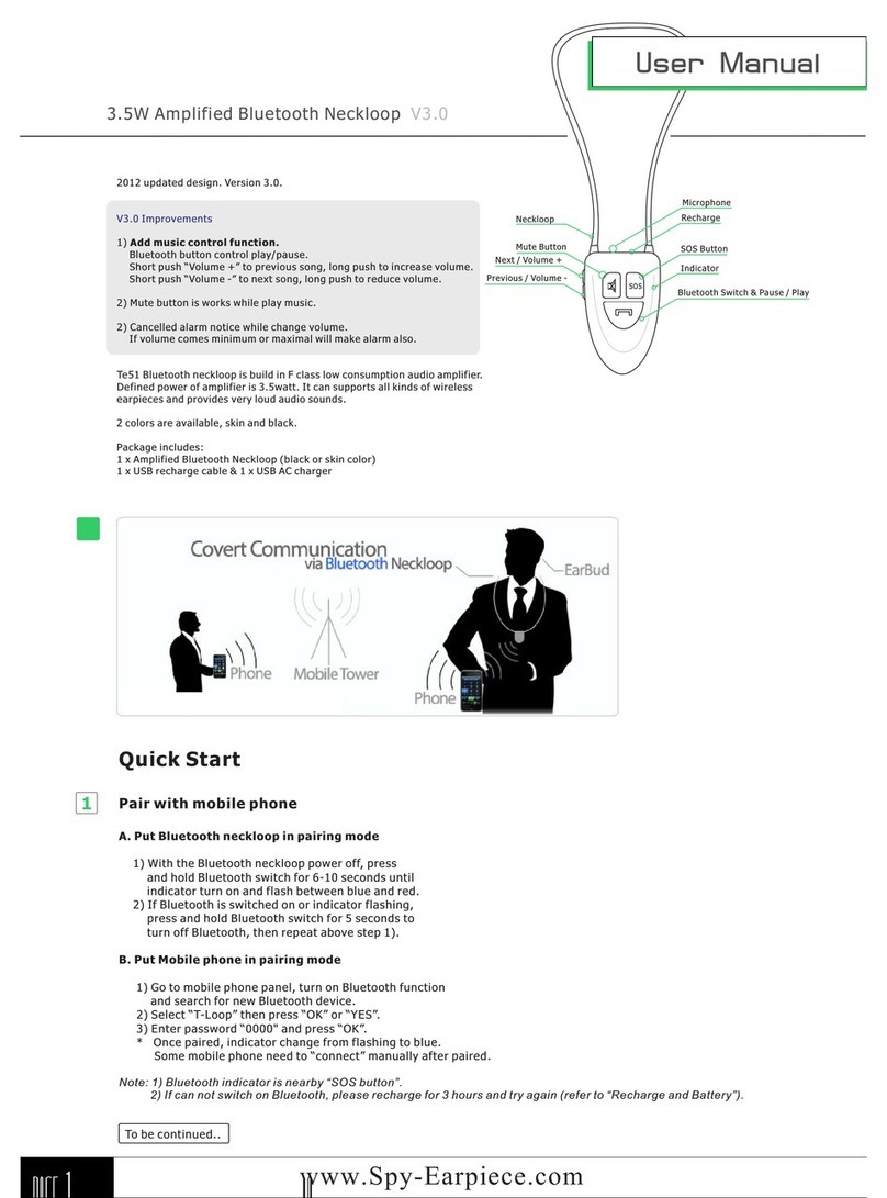 Spy Earpice SE51 Bluetooth neckloop user manual