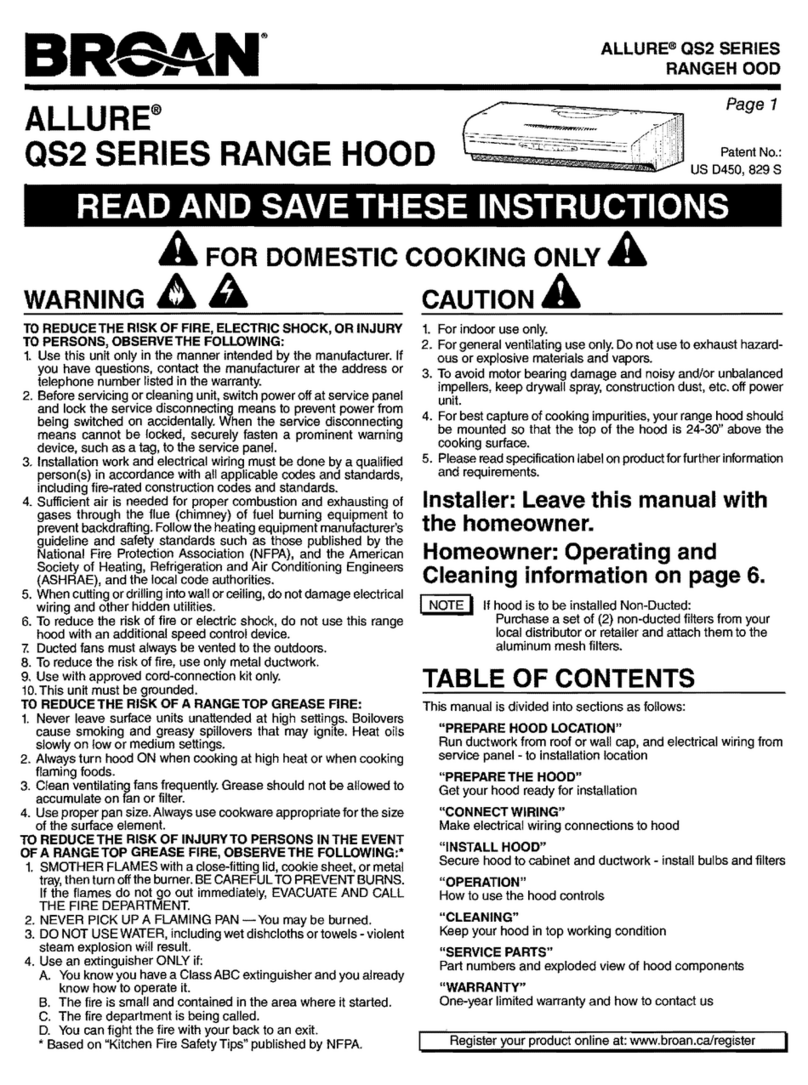 Broan ALLURE QS2 Series instruction manual