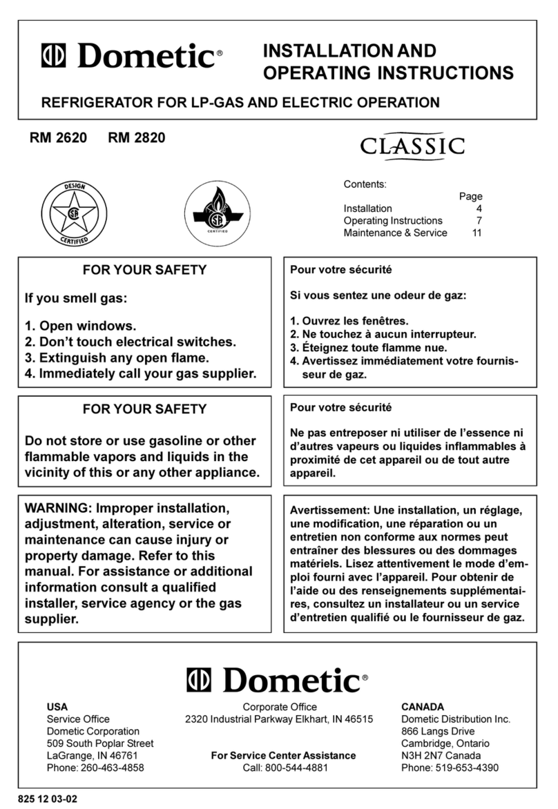 Dometic CLASSIC RM 2620 User manual Dometic CLASSIC RM 2620 User manual