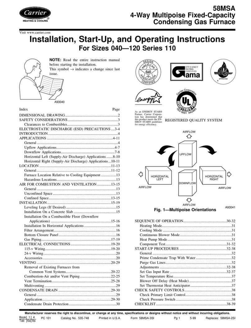 Carrier 58MSA Series Installation, start-up, and operating instructions