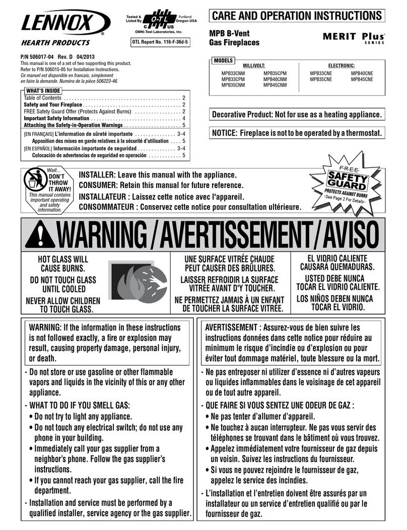 Lennox Hearth Products MPB33 Care and operation instructions Lennox Hearth Products MPB33 Care and operation instructions