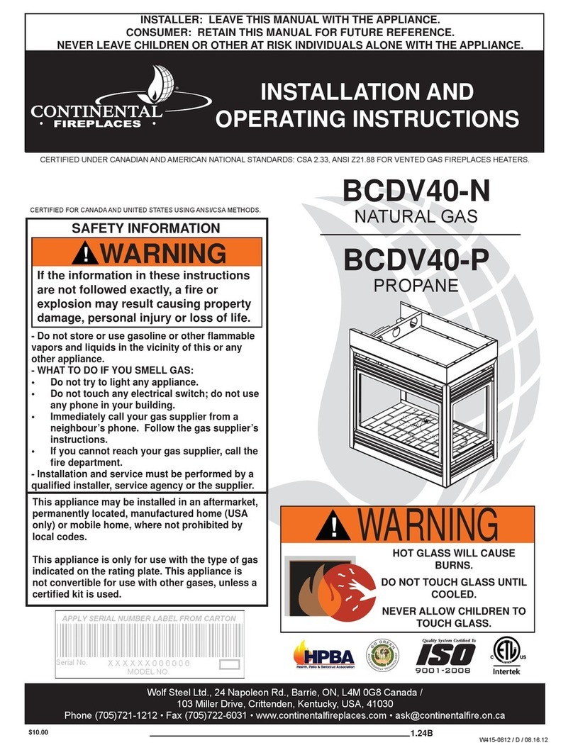 Continental Fireplaces BCDV40-N Installation and operating instructions Continental Fireplaces BCDV40-N Installation and operating instructions
