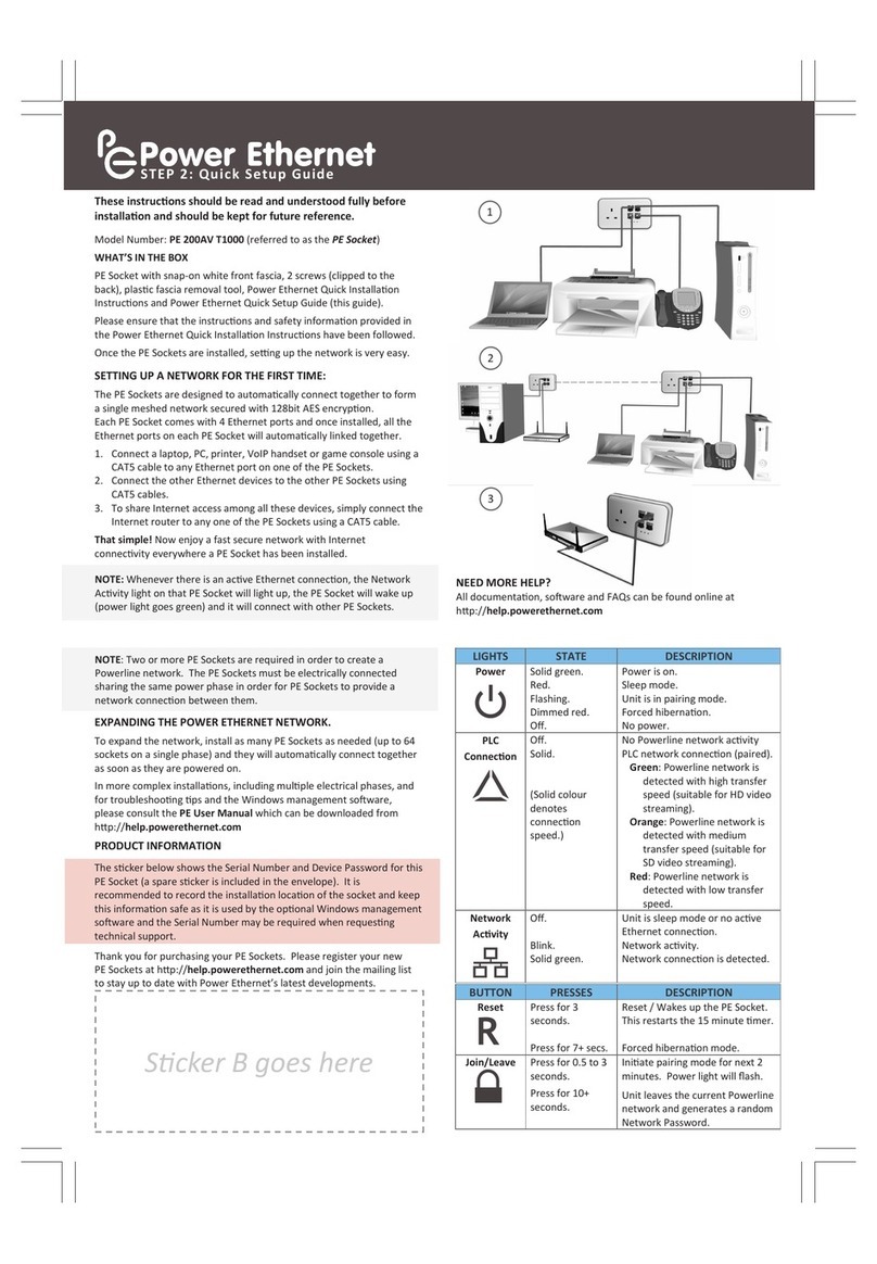 Power Ethernet PE 200AV T1000 Quick setup guide Power Ethernet PE 200AV T1000 Quick setup guide