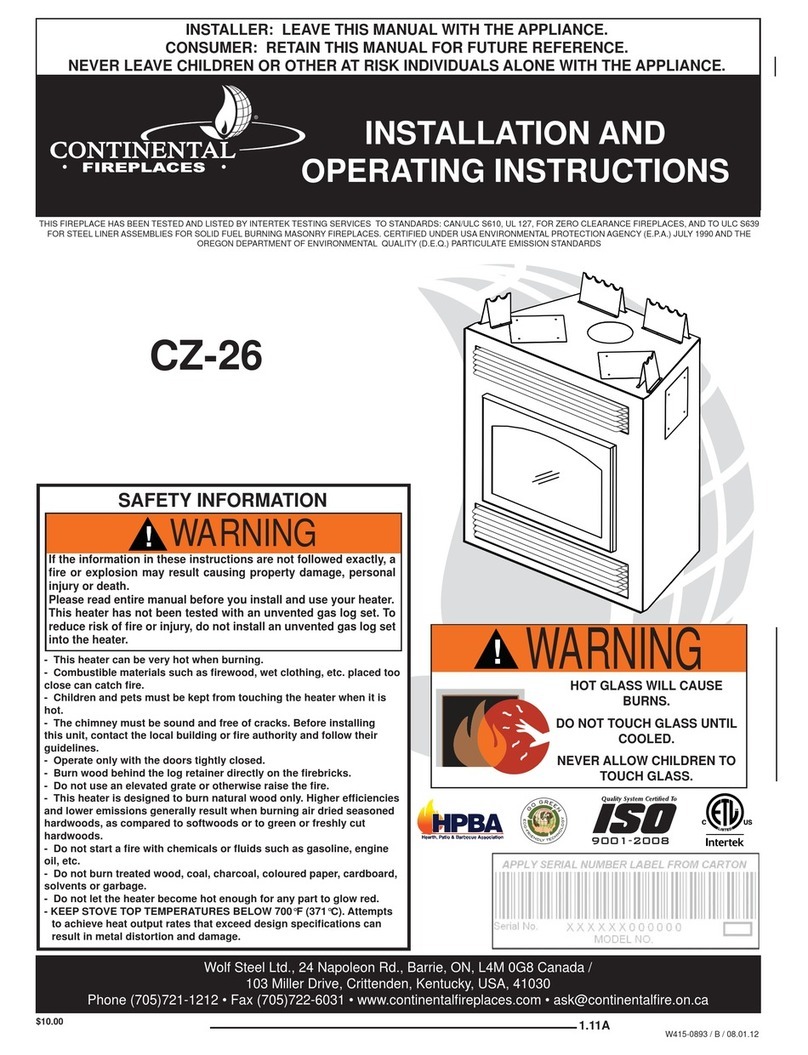 Continental Fireplaces CZ-26 Installation and operating instructions