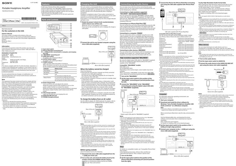 Sony PHA-2 operating instructions