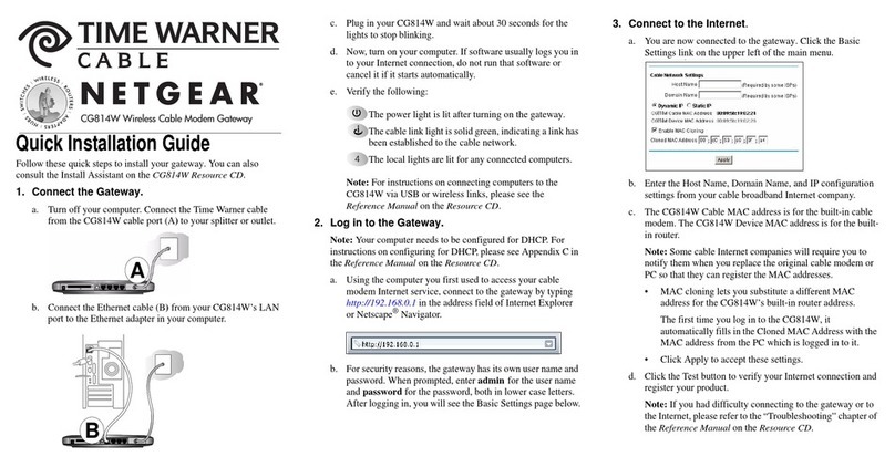 Time Warner Cable CG814W Quick installation guide