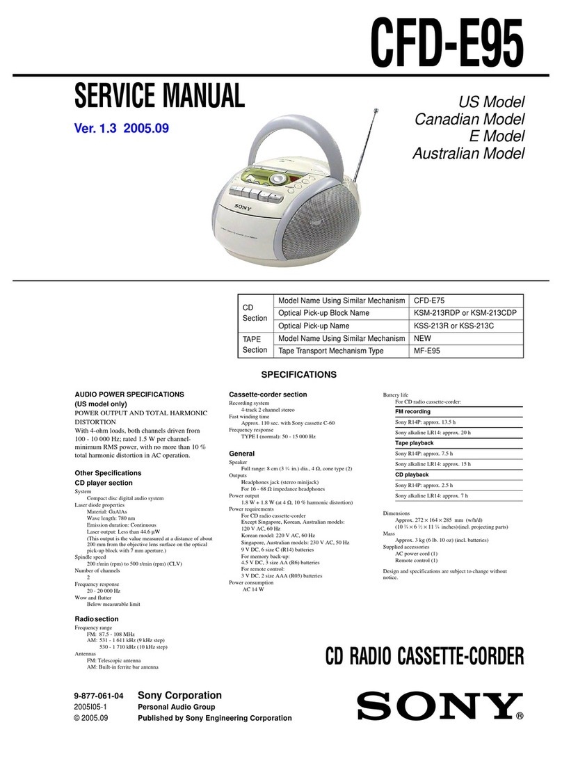 Sony CFD-E95 - Cd Radio Cassette-corder Service manual Sony CFD-E95 - Cd Radio Cassette-corder Service manual