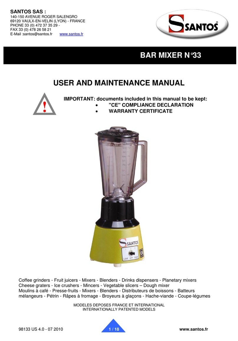Santos Bar Mixer N33 User and maintenance manual