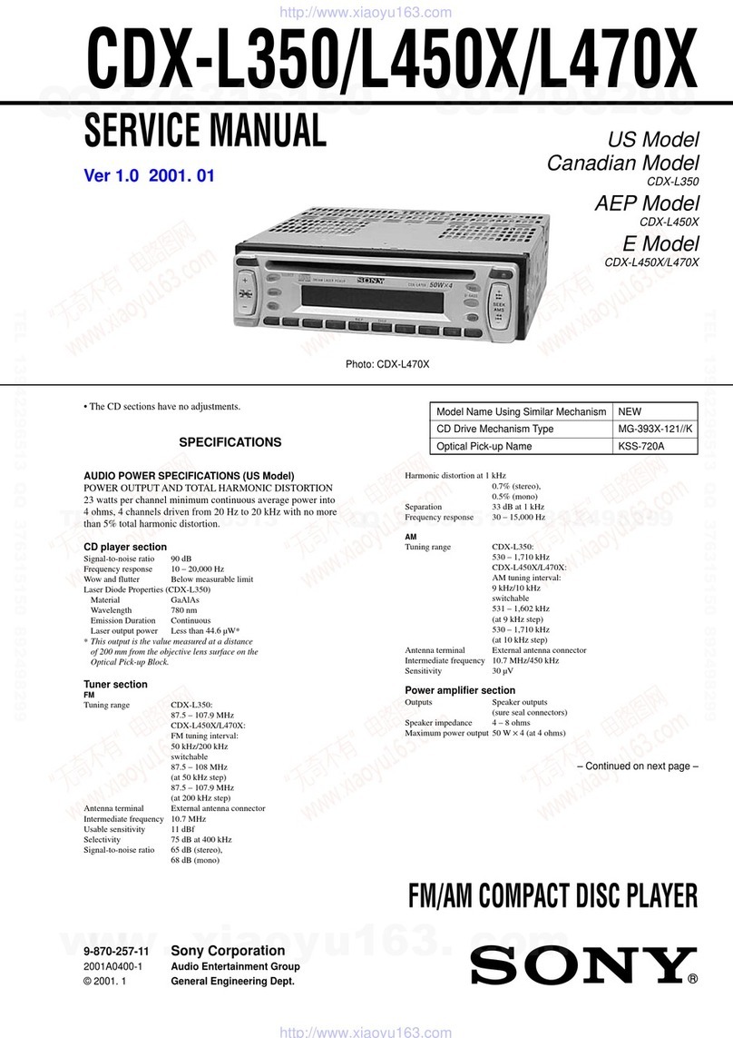 Sony CDX-L350 - Fm/am Compact Disc Player User manual