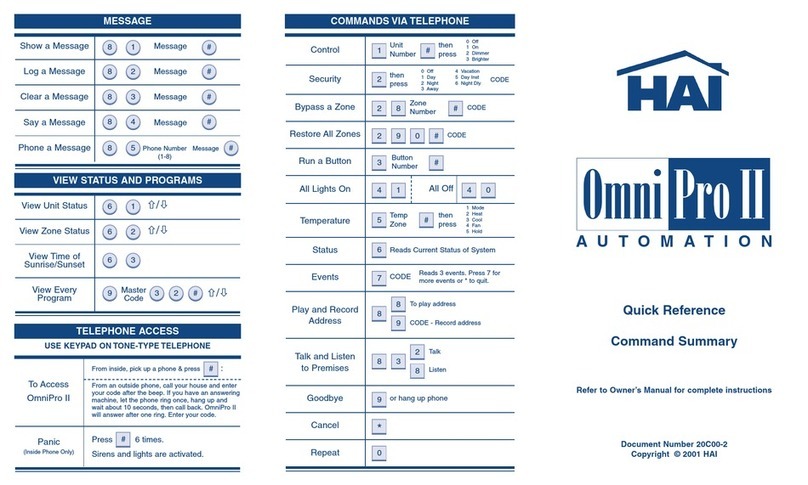 HAI Omni Pro II quick reference