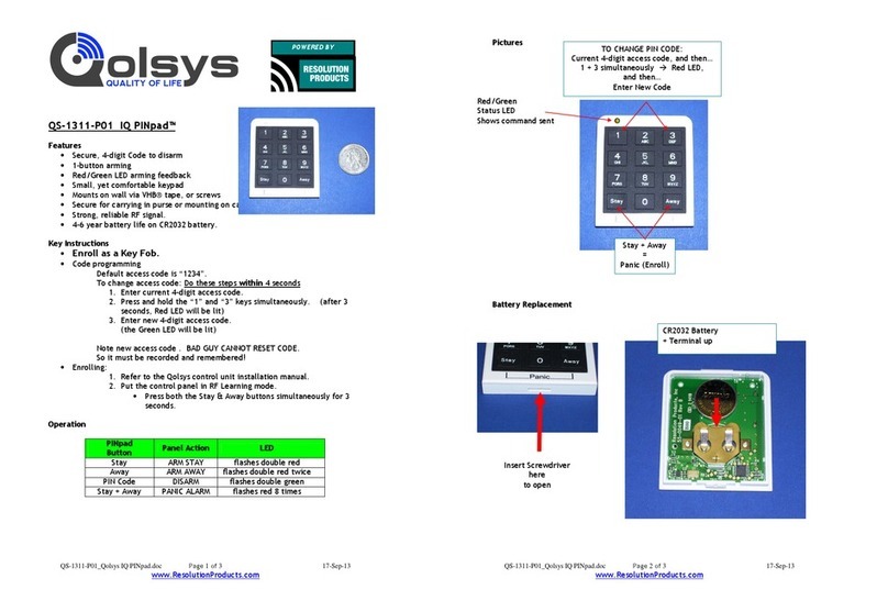 QOLSYS QS-1311-P01IQ PINpad installation manual