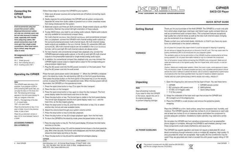 Krell Industries CIPHER User manual Krell Industries CIPHER User manual