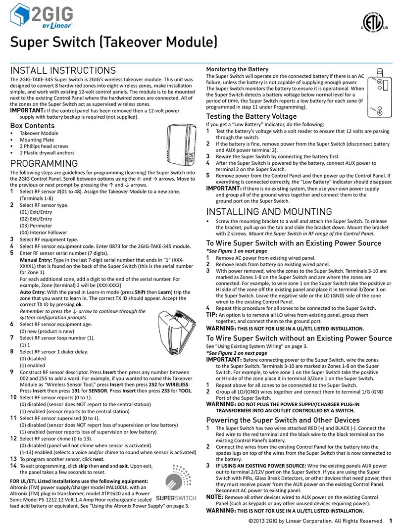 2gig Technologies 2GIG?TAKE?345 Super Switch installation instructions