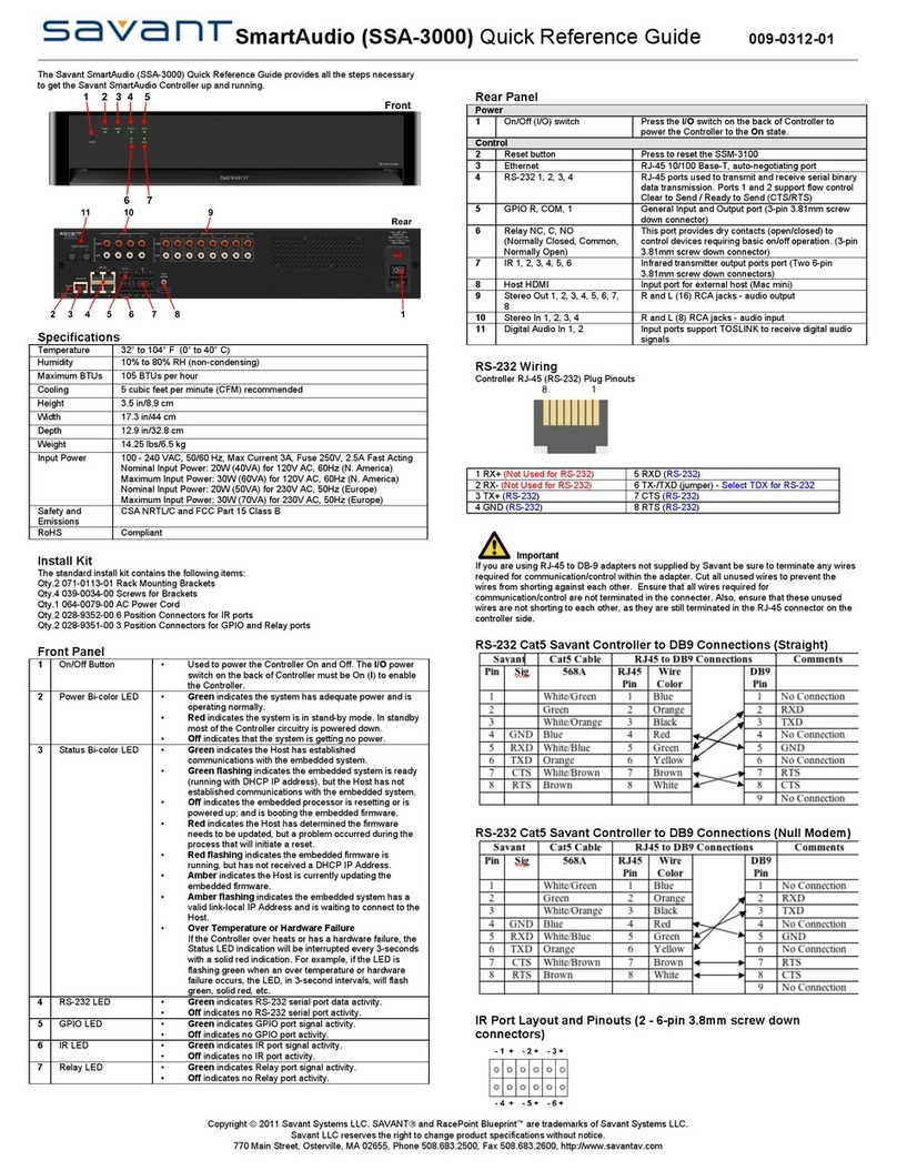 Savant SmartAudio SSA-3000 Quick reference guide