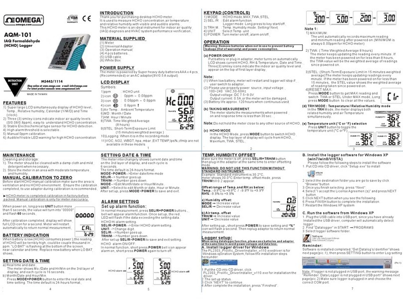 Omega AQM-101 instruction sheet