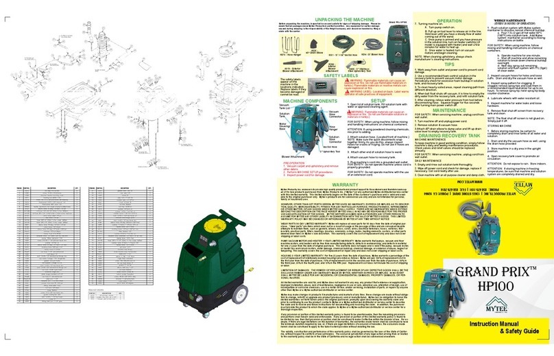 Mytee HP100 Grand Prix Instruction manual & safety guide