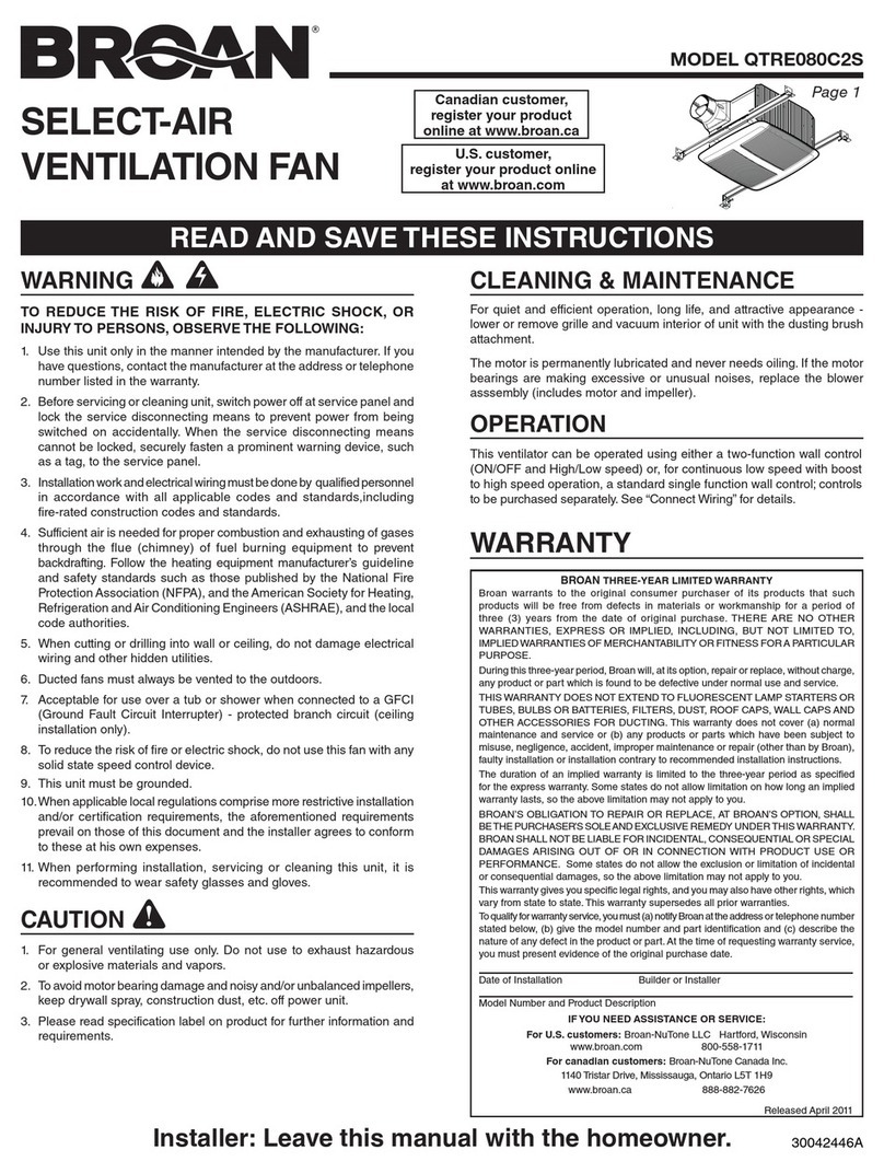 Broan QTRE080C2S User manual