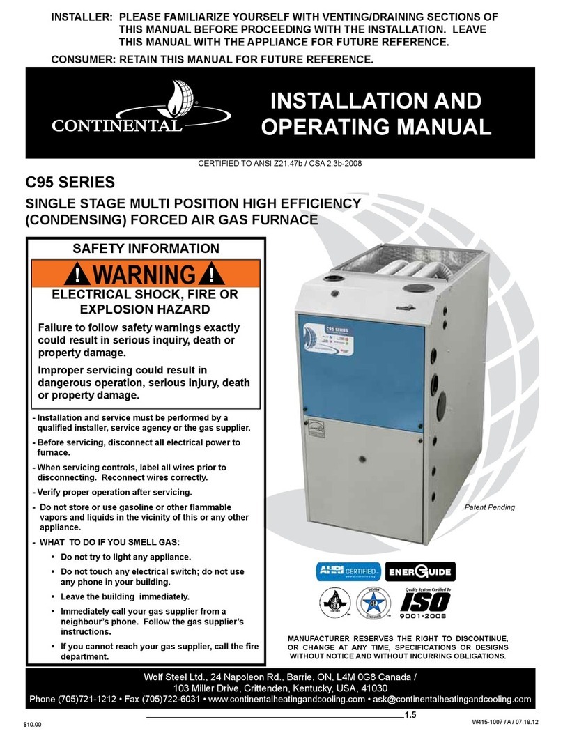Continental Refrigerator C95 SERIES Installation and operating manual