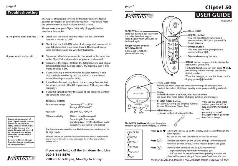 Binatone Cliptel 50 user guide