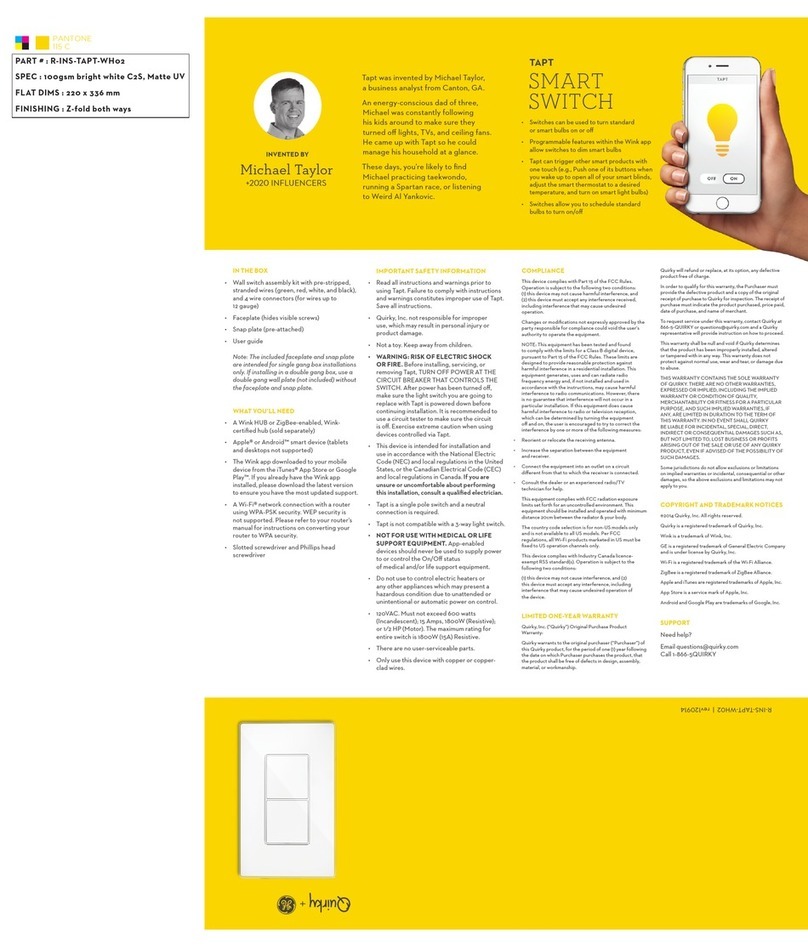 Quirky R-INS-TAPT-WH02 installation instructions Quirky R-INS-TAPT-WH02 installation instructions