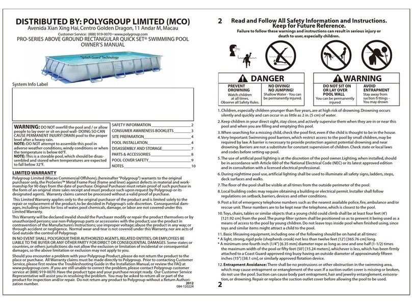 POLYGROUP LIMITED PRO-SERIES ABOVE GROUND RECTANGULAR QUICK... owner's manual