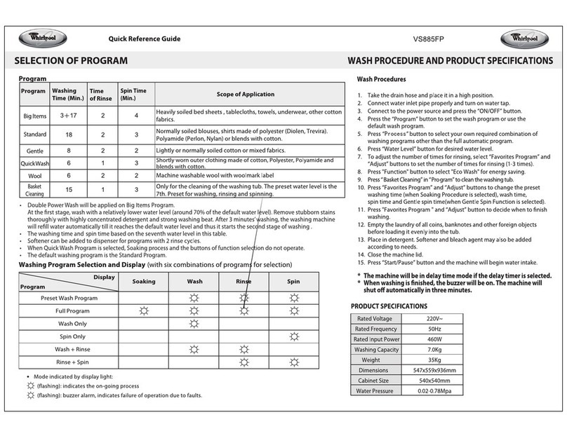 Whirlpool VS885FP Quick start & reference guide