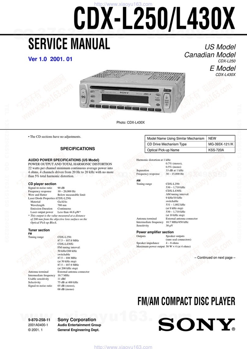 Sony CDX-L250 - Fm/am Compact Disc Player User manual