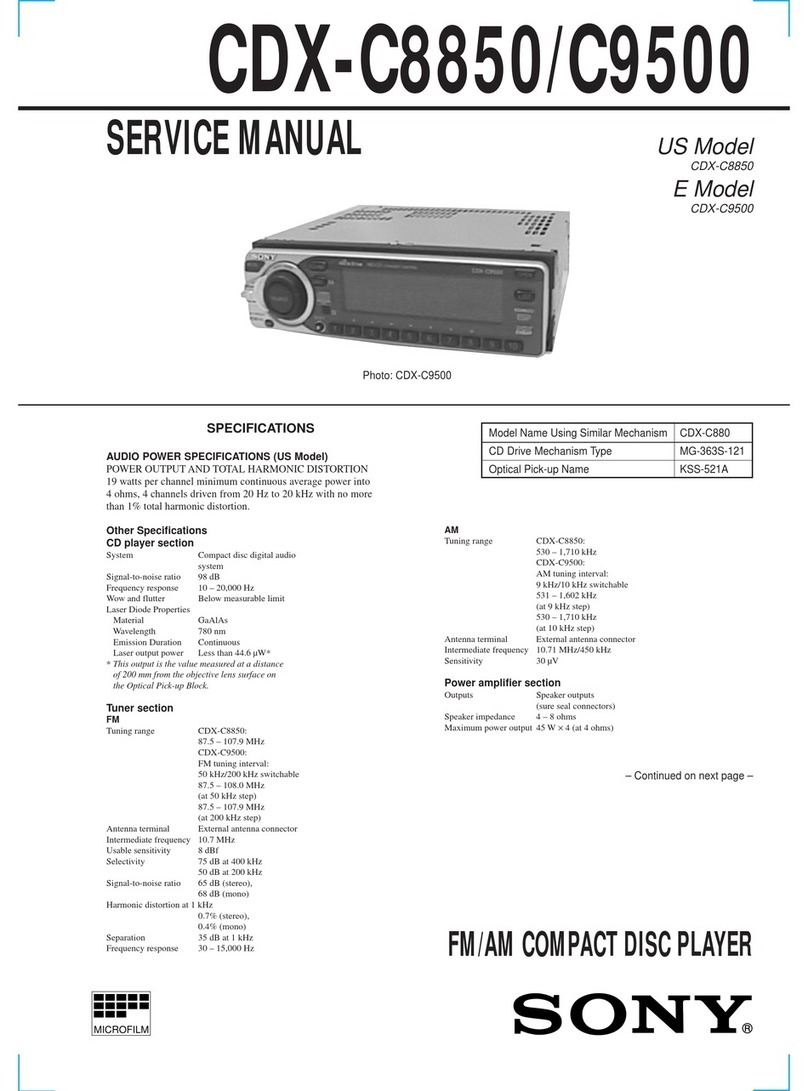 Sony CDX-C8850 - Fm/am Compact Disc Player User manual