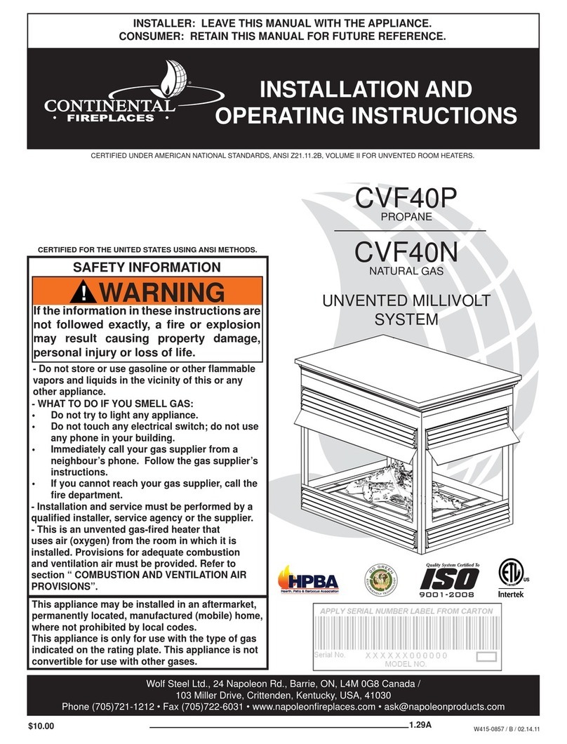 Continental Fireplaces CVF40P Installation and operating instructions Continental Fireplaces CVF40P Installation and operating instructions