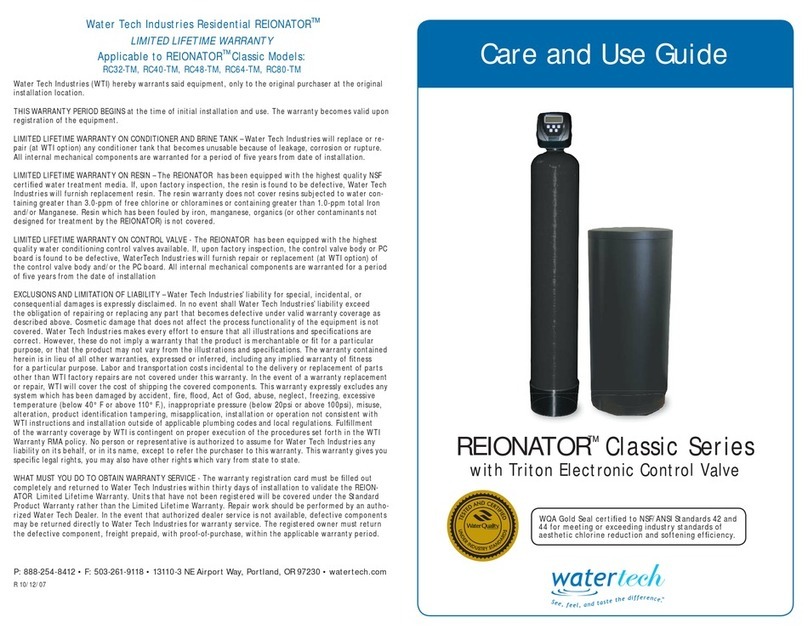 WaterTech REIONATOR Classic Series Care and use guide