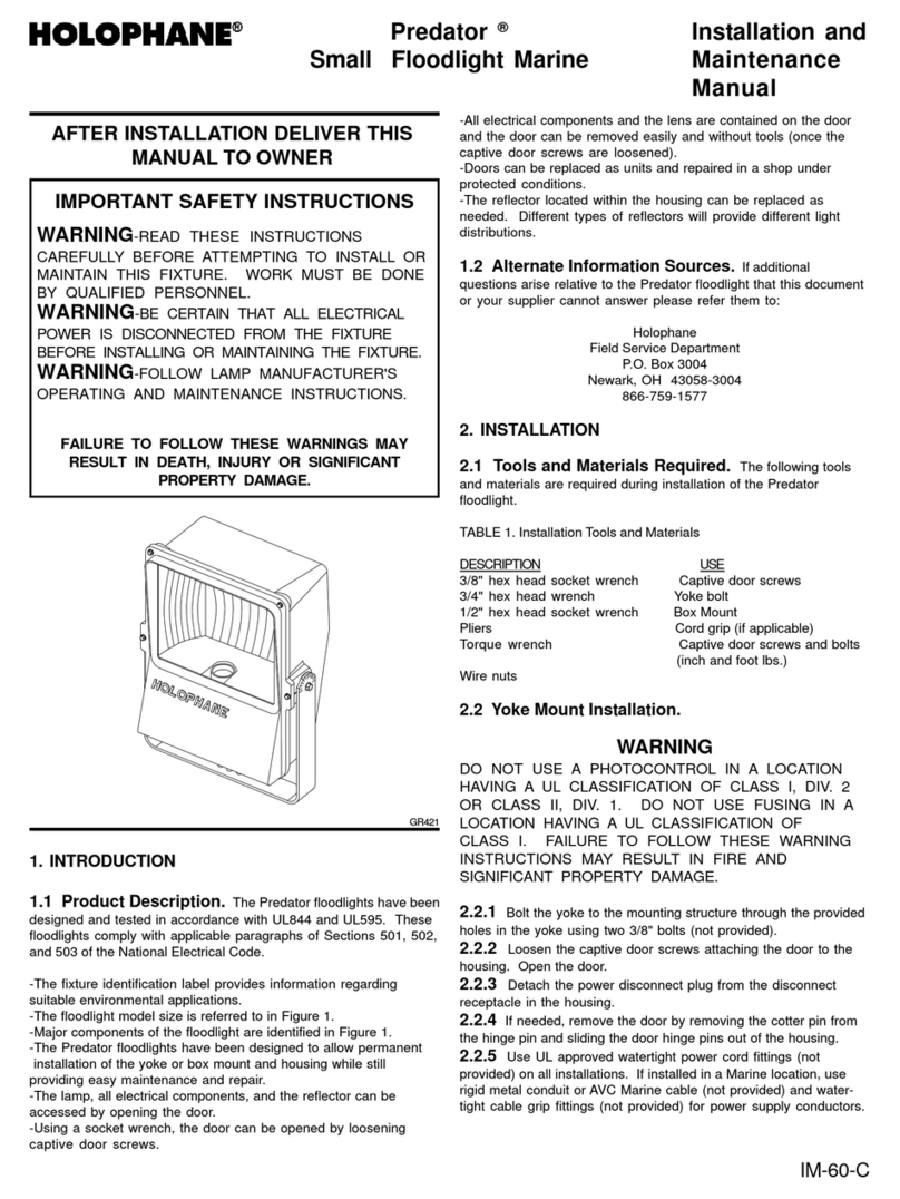 HOLOPHANE Predator Small Floodlight Marine Manual