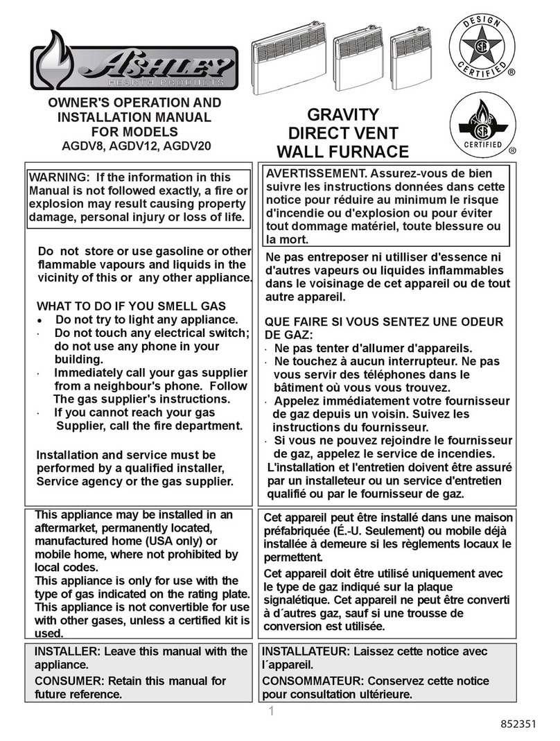 Ashley AGDV8 OWNER'S OPERATION AND INSTALLATION MANUAL