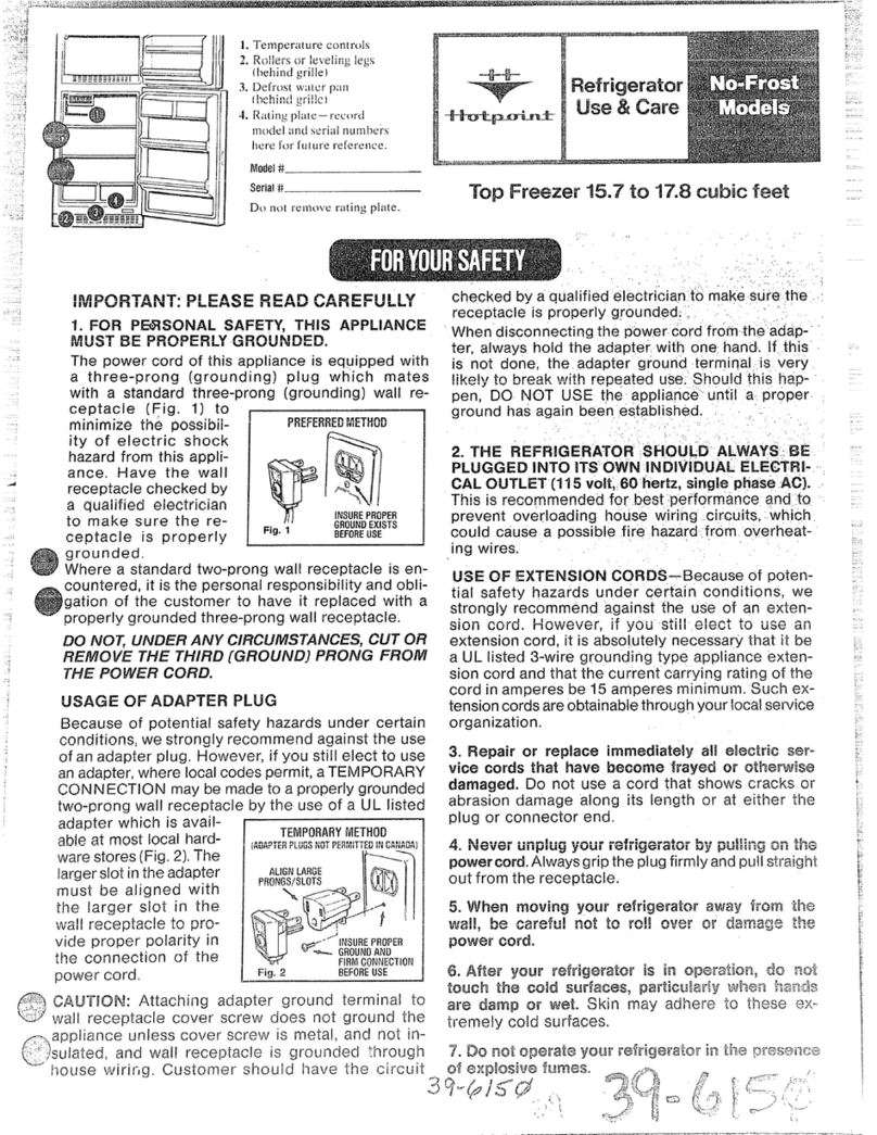 Hotpoint No-frost models Owner's manual