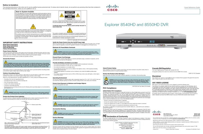 Cisco Explorer 8540HD Quick reference guide