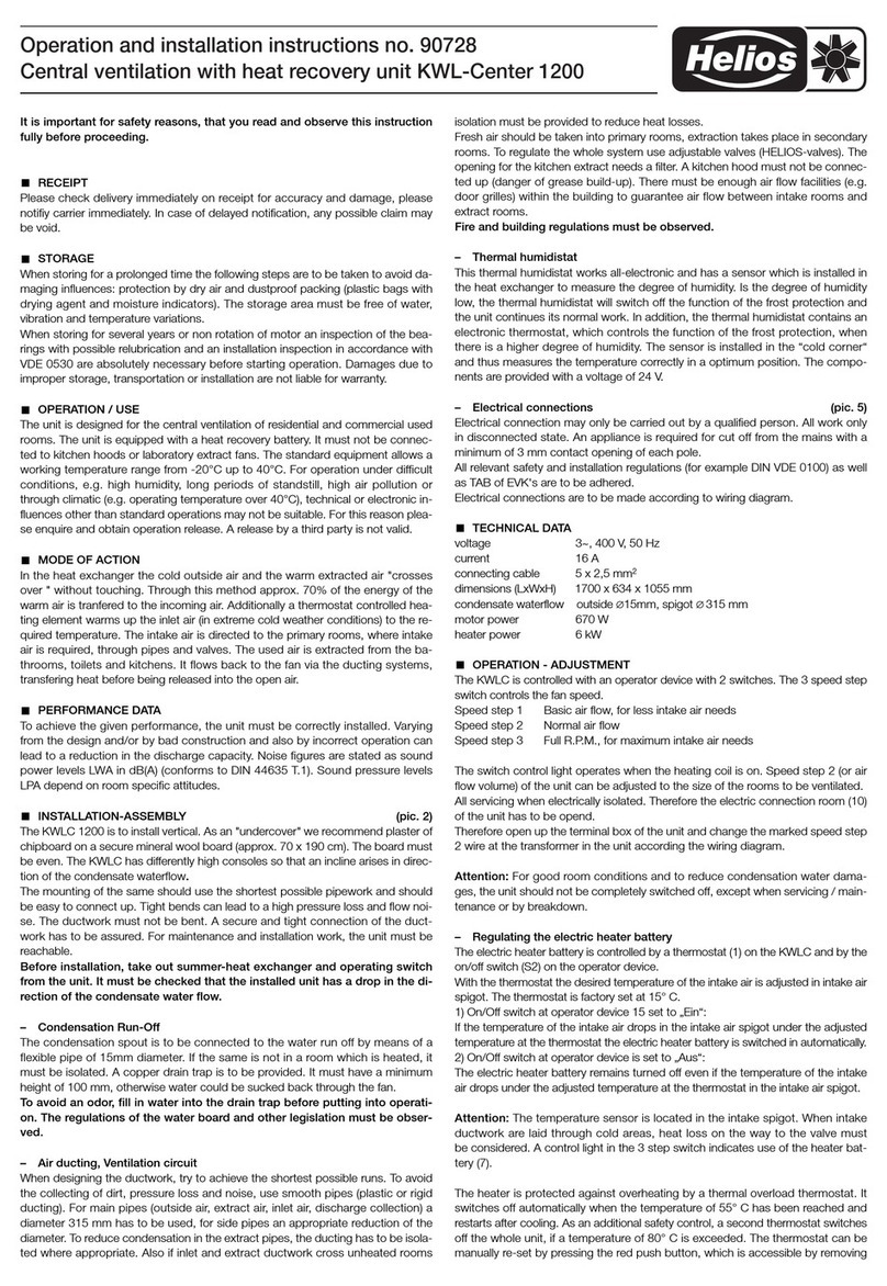 Helios KWL-Center 1200 User manual