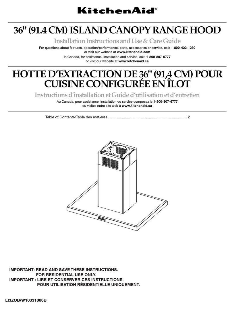 KitchenAid ISLAND CANOPY Installation Instructions and Use & Care Guide
