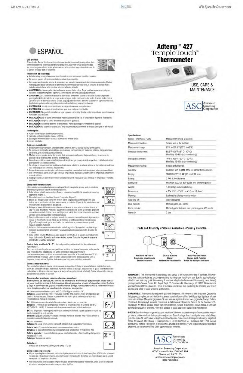 American Screening Corporation Adtemp 427 TempleTouch User manual