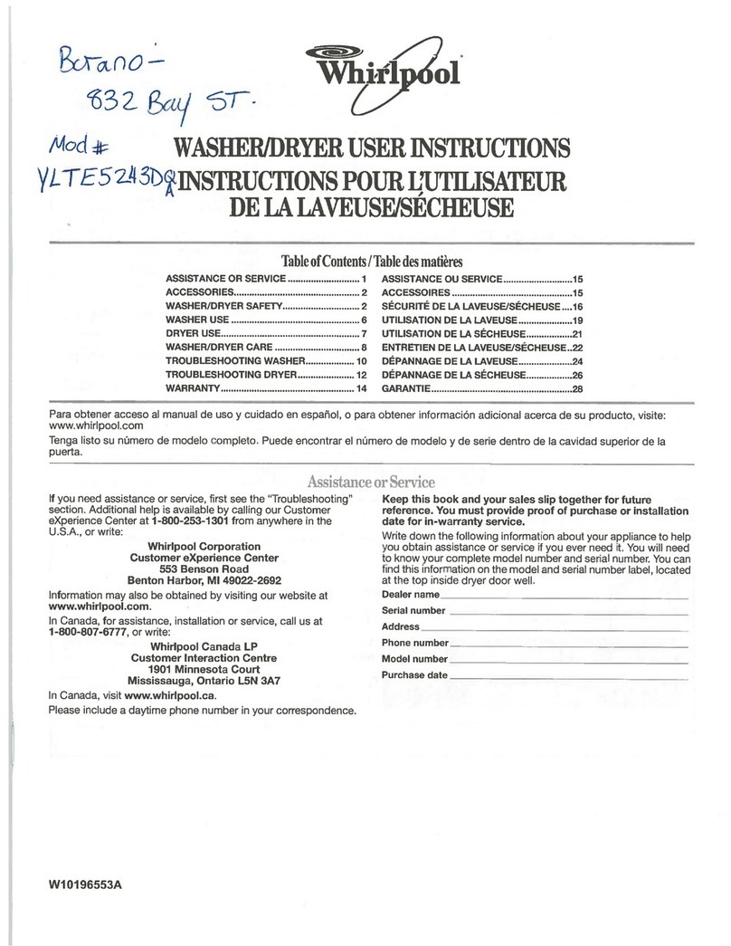 Whirlpool YLTE5243DQA User instruction