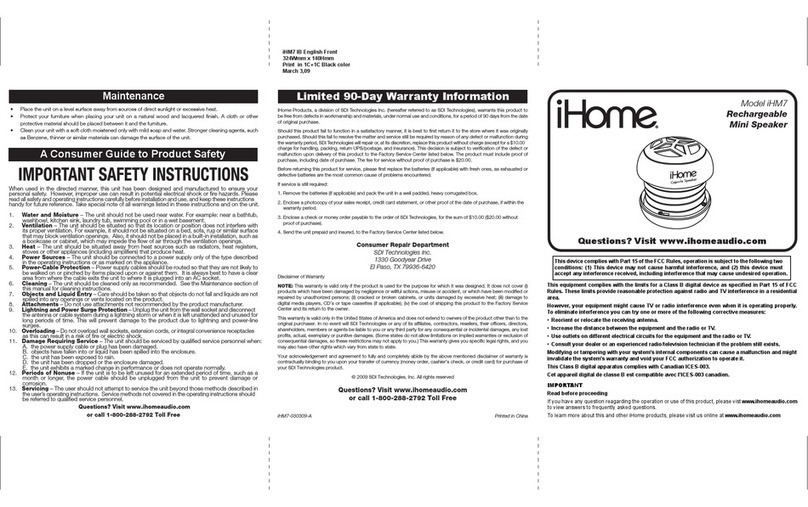 iHome iHM7 manual