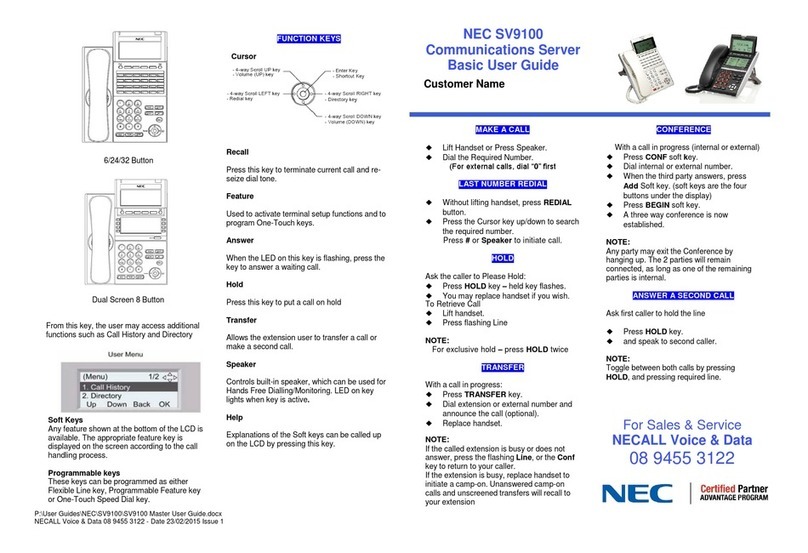 NEC Univerge SV9100 Operating and maintenance manual