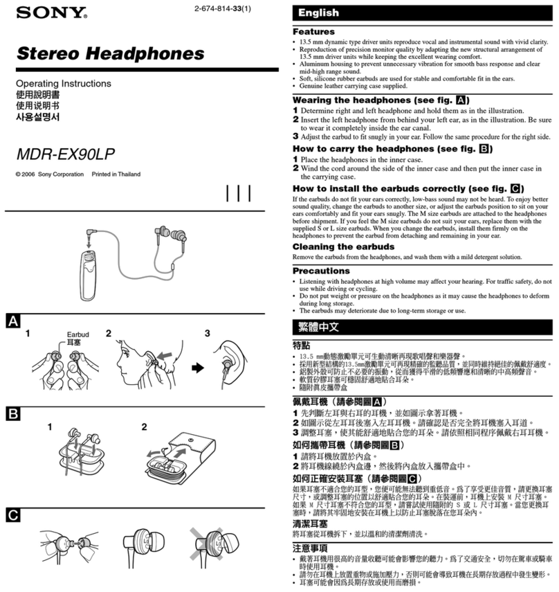 Sony MDREX90LP - MDR - Headphones operating instructions