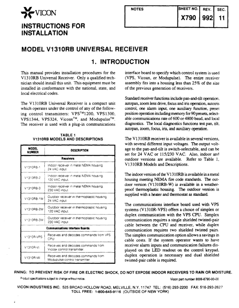 Vicon V1310B Instructions for installation
