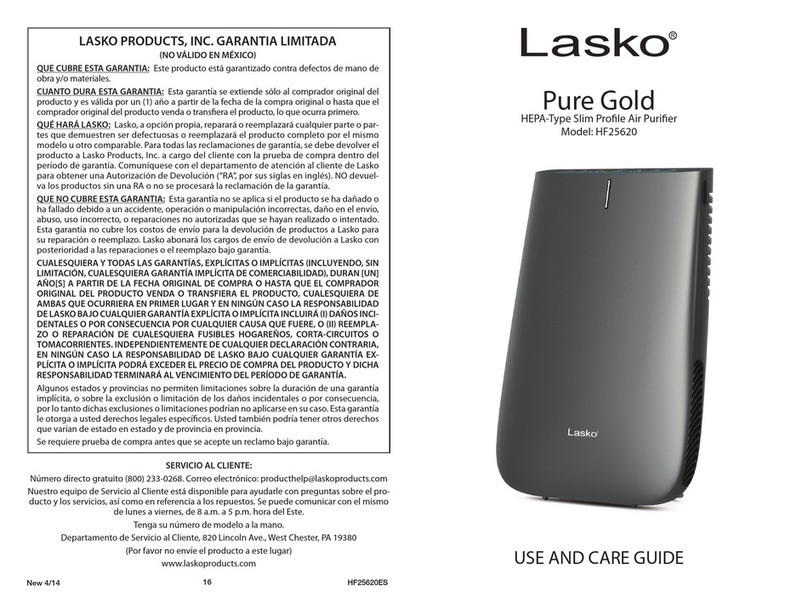 Lasko Pure Gold HF25620 Use and care guide