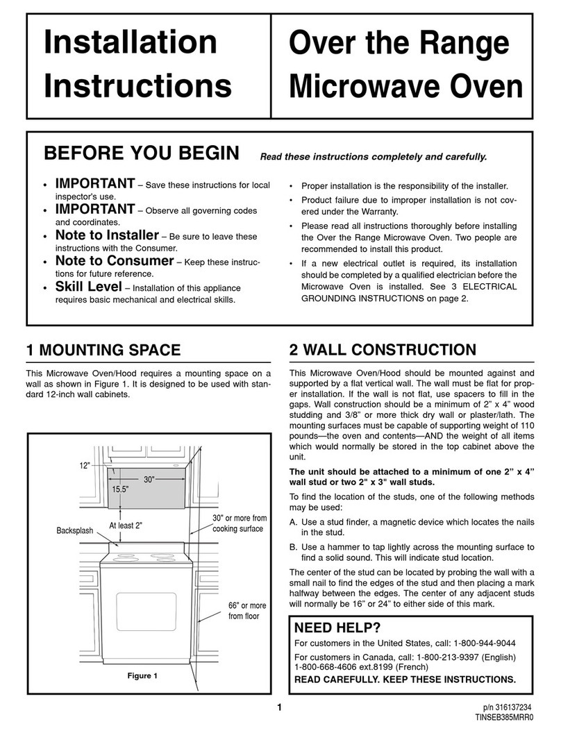 Frigidaire PLMV169DC installation instructions