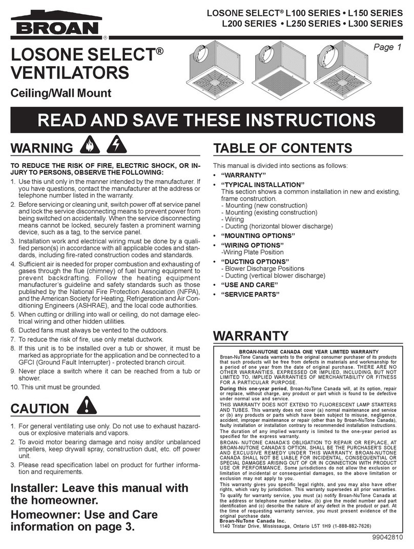 Broan L100 Series Instructions for use Broan L100 Series Instructions for use